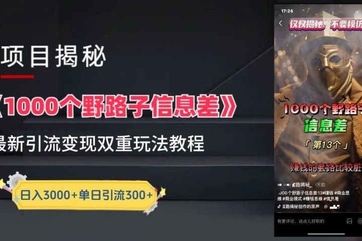 抖音最新一千个野路子玩法教程，变现+引流双重玩法，野路子信息差51轻创基地-网创项目资源站-副业创业项目-电脑手机搞钱项目-网赚项目51轻创基地