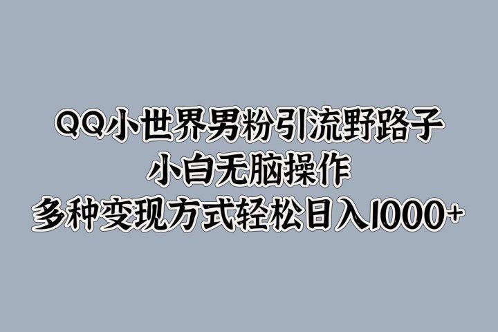 QQ小世界男粉引流野路子，小白无脑操作，多种变现方式轻松日入1000+51轻创基地-网创项目资源站-副业创业项目-电脑手机搞钱项目-网赚项目51轻创基地