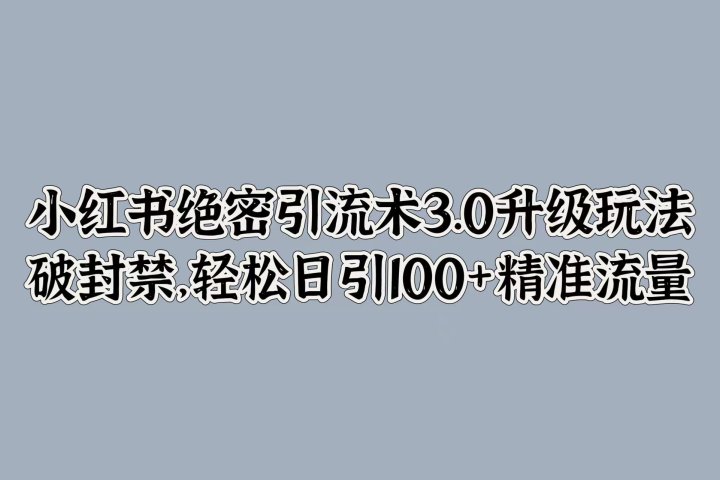 小红书绝密引流术3.0升级玩法，破封禁，轻松日引100+精准流量51轻创基地-网创项目资源站-副业创业项目-电脑手机搞钱项目-网赚项目51轻创基地