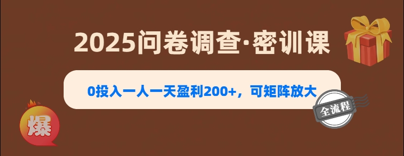 2025《问卷调查》0投入一人一天盈利200+，可矩阵放大51轻创基地-网创项目资源站-副业创业项目-电脑手机搞钱项目-网赚项目51轻创基地