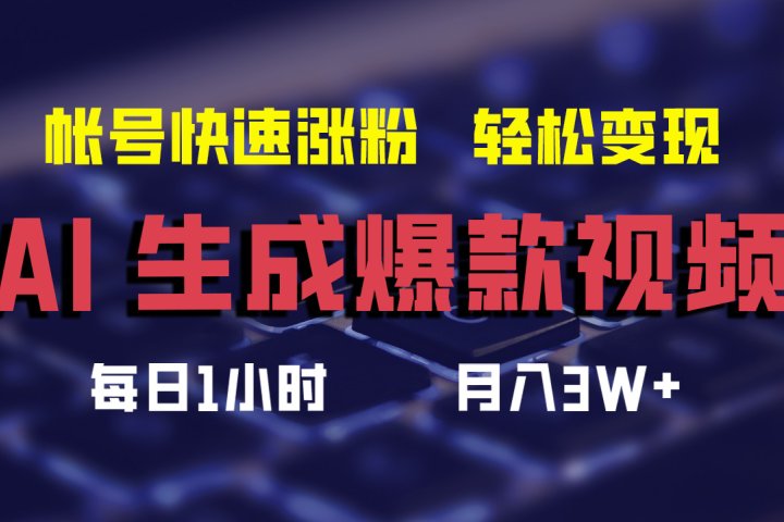 AI生成爆款视频，助你帐号快速涨粉，轻松月入3W+51轻创基地-网创项目资源站-副业创业项目-电脑手机搞钱项目-网赚项目51轻创基地