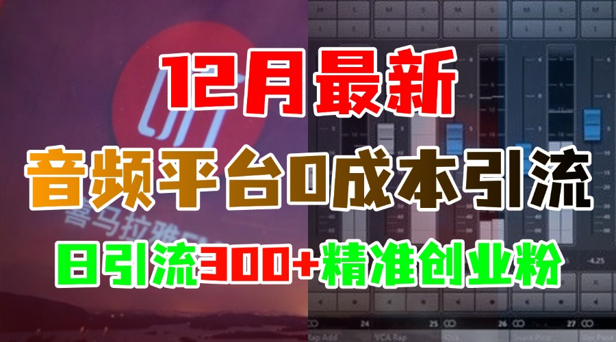 12月最新：音频平台0成本引流，日引300+精准创业粉51轻创基地-网创项目资源站-副业创业项目-电脑手机搞钱项目-网赚项目51轻创基地