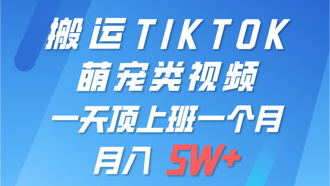 搬运tiktok萌宠视频,一部手机可做,项目长期稳定,月入5W+51轻创基地-网创项目资源站-副业创业项目-电脑手机搞钱项目-网赚项目51轻创基地