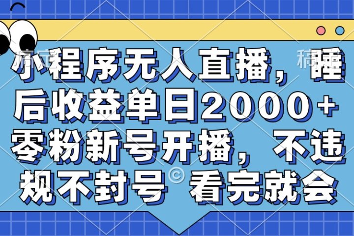 小程序无人直播，睡后收益单日2000+ 零粉新号开播，不违规不封号 看完就会51轻创基地-网创项目资源站-副业创业项目-电脑手机搞钱项目-网赚项目51轻创基地