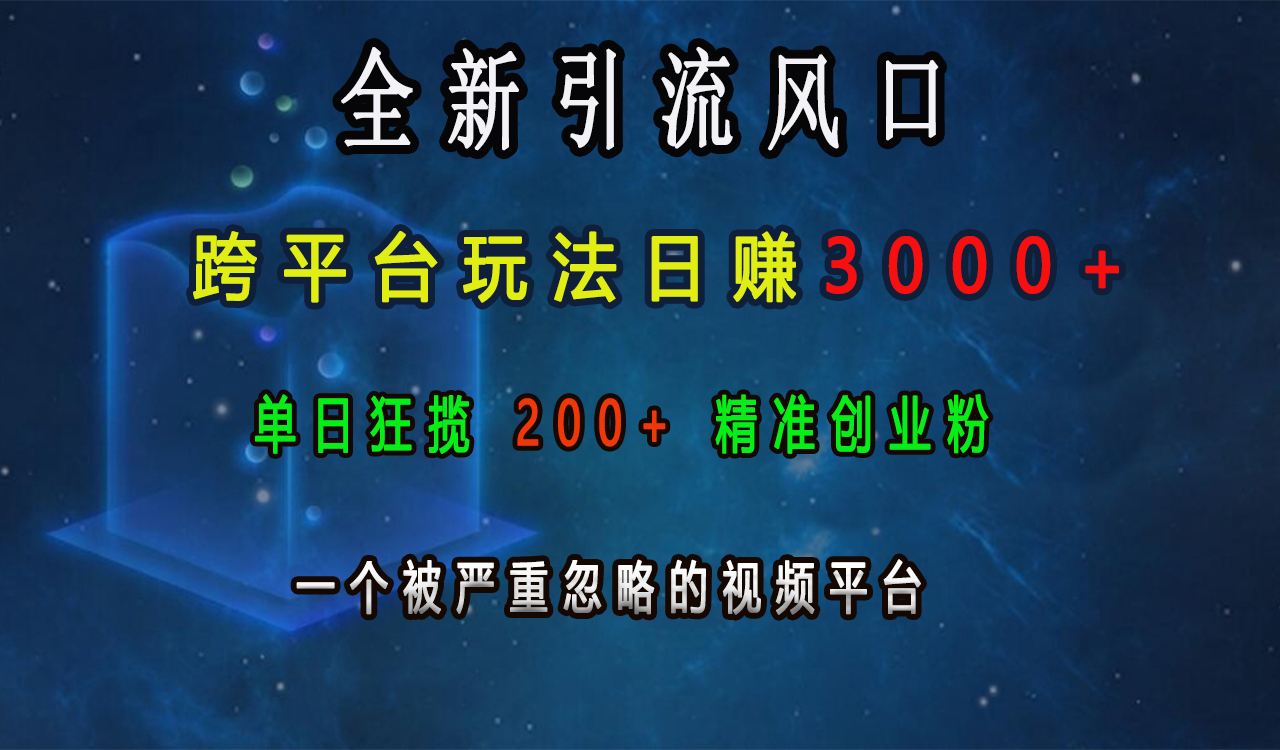 全新引流风口，跨平台玩法日赚3000+，单日狂揽200+精准创业粉，一个被严重忽略的视频平台51轻创基地-网创项目资源站-副业创业项目-电脑手机搞钱项目-网赚项目51轻创基地
