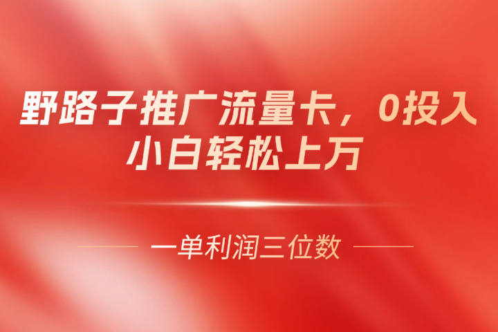 野路子推广流量卡，一单利润上百，0投入，小白月利润上万51轻创基地-网创项目资源站-副业创业项目-电脑手机搞钱项目-网赚项目51轻创基地