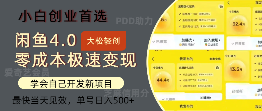 闲鱼0成本极速变现项目，多种变现方式，单号日入500+最新玩法51轻创基地-网创项目资源站-副业创业项目-电脑手机搞钱项目-网赚项目51轻创基地