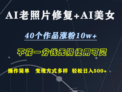 AI老照片修复+AI美女玩发  40个作品涨粉10w+  不花一分钱使用可灵  操作简单  变现方式多样话   轻松日去500+51轻创基地-网创项目资源站-副业创业项目-电脑手机搞钱项目-网赚项目51轻创基地