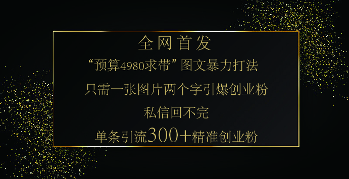 小红书，“预算 4980 带我飞” 的神奇图片引流法，堪称涨粉核武器！只需一张图，就能单条笔记凭借此方法，轻松引流 300 + 精准创业粉！51轻创基地-网创项目资源站-副业创业项目-电脑手机搞钱项目-网赚项目51轻创基地