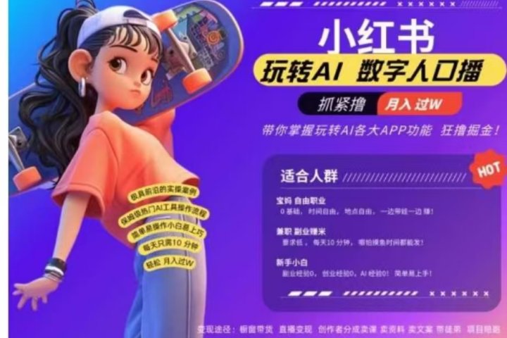 小红书数字人暴力起号，AI改写文案，流量火爆月入破W轻松拿捏，再也不用费劲录口播51轻创基地-网创项目资源站-副业创业项目-电脑手机搞钱项目-网赚项目51轻创基地