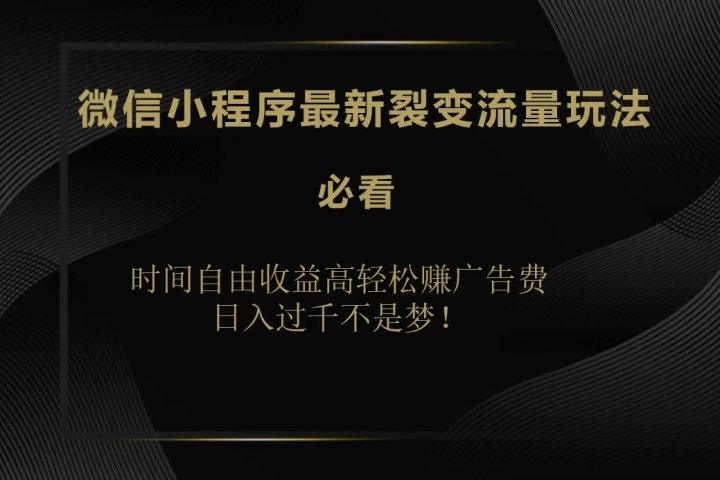 微信小程序最新裂变流量玩法，时间自由收益高轻松赚广告费，日入200-500+51轻创基地-网创项目资源站-副业创业项目-电脑手机搞钱项目-网赚项目51轻创基地