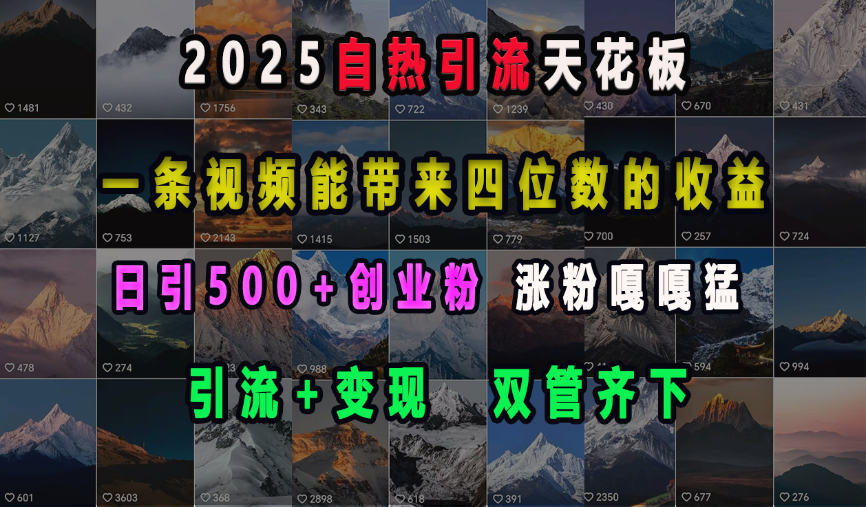 2025自热引流天花板，一条视频能带来四位数的收益，引流+变现双管齐下，日引500+创业粉，涨粉嘎嘎猛51轻创基地-网创项目资源站-副业创业项目-电脑手机搞钱项目-网赚项目51轻创基地