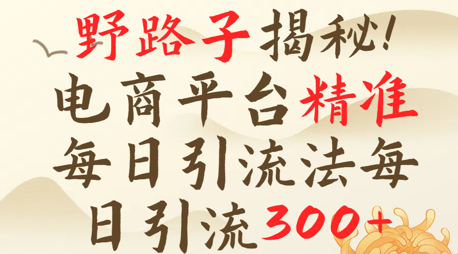 野路子揭秘！电商平台每日引流300＋独家揭秘详细流程！51轻创基地-网创项目资源站-副业创业项目-电脑手机搞钱项目-网赚项目51轻创基地