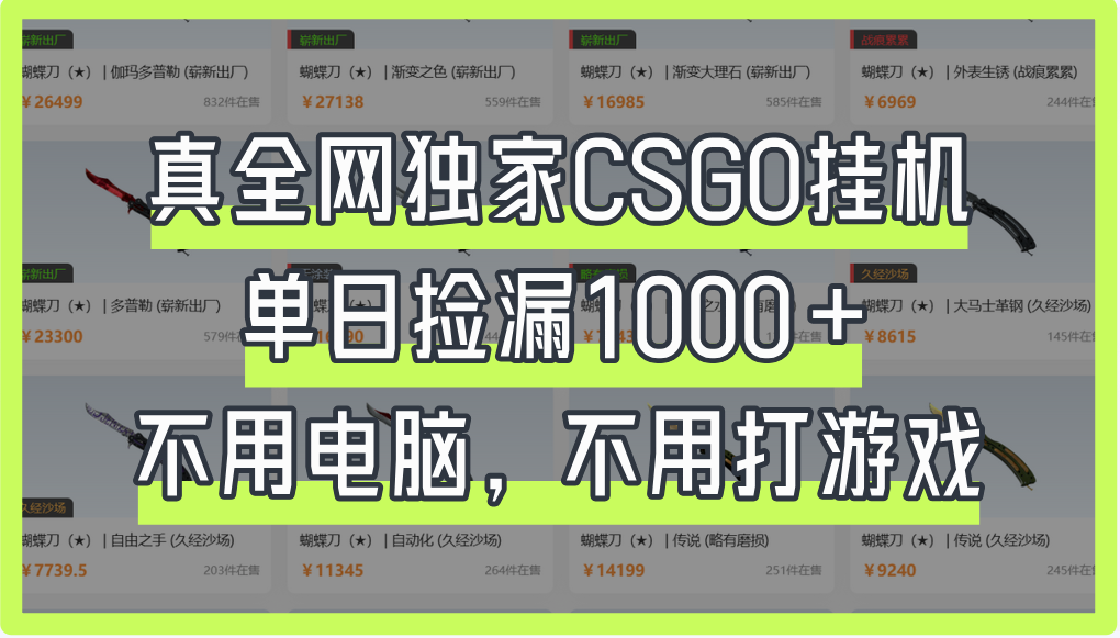 真全网独家CSGO挂机，单日捡漏1000+51轻创基地-网创项目资源站-副业创业项目-电脑手机搞钱项目-网赚项目51轻创基地