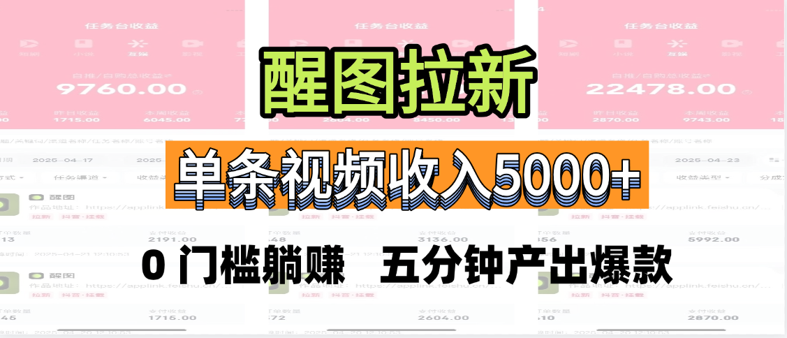 醒图拉新，0 门槛躺赚，五分钟产出爆款，单条视频收入5000+51轻创基地-网创项目资源站-副业创业项目-电脑手机搞钱项目-网赚项目51轻创基地
