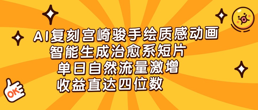 AI复刻宫崎骏手绘质感动画，智能生成治愈系短片，单日自然流量激增，收益直达四位数51轻创基地-网创项目资源站-副业创业项目-电脑手机搞钱项目-网赚项目51轻创基地