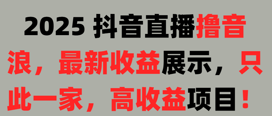 2025 抖音直播撸音浪，最新收益展示，只此一家，高收益项目！51轻创基地-网创项目资源站-副业创业项目-电脑手机搞钱项目-网赚项目51轻创基地