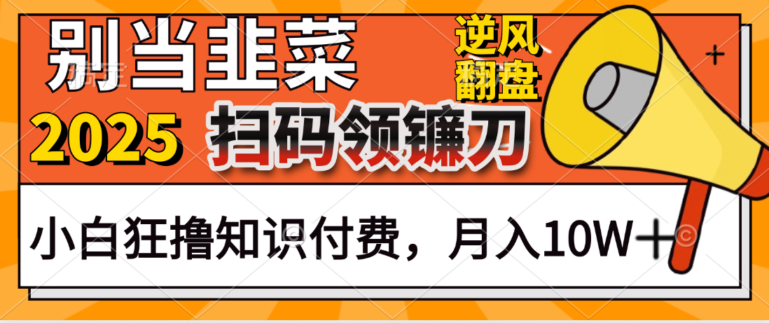 2025别当韭菜！扫码领镰刀！小白狂撸知识付费月入10W+51轻创基地-网创项目资源站-副业创业项目-电脑手机搞钱项目-网赚项目51轻创基地