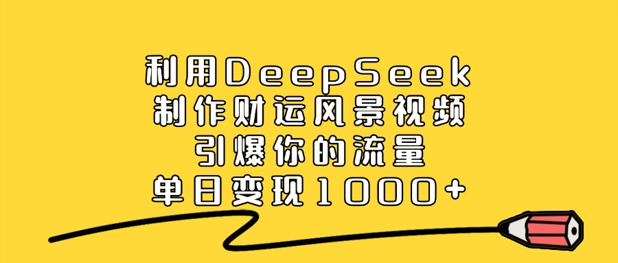 利用DeepSeek制作财运风景视频，单日变现1000+，引爆你的流量51轻创基地-网创项目资源站-副业创业项目-电脑手机搞钱项目-网赚项目51轻创基地