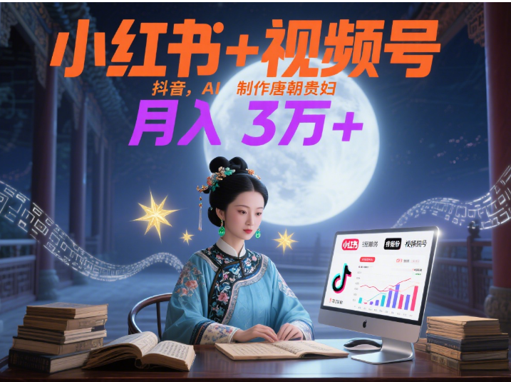 小红书+视频号+抖音，AI轻松制作唐朝贵妇IP，毒鸡汤、励志、减肥瘦身、养生赛道轻松切入，每天30分钟，轻松产出N条，月入3万+51轻创基地-网创项目资源站-副业创业项目-电脑手机搞钱项目-网赚项目51轻创基地