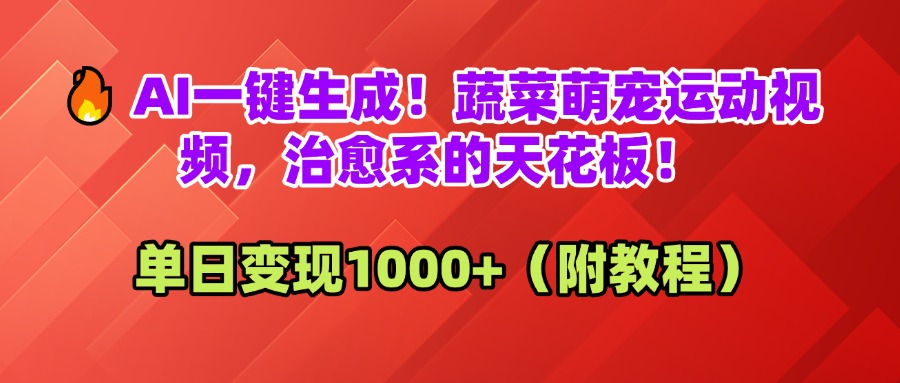 AI一键生成！蔬菜萌宠运动视频，治愈系的天花板！单日变现1000+（附教程）51轻创基地-网创项目资源站-副业创业项目-电脑手机搞钱项目-网赚项目51轻创基地