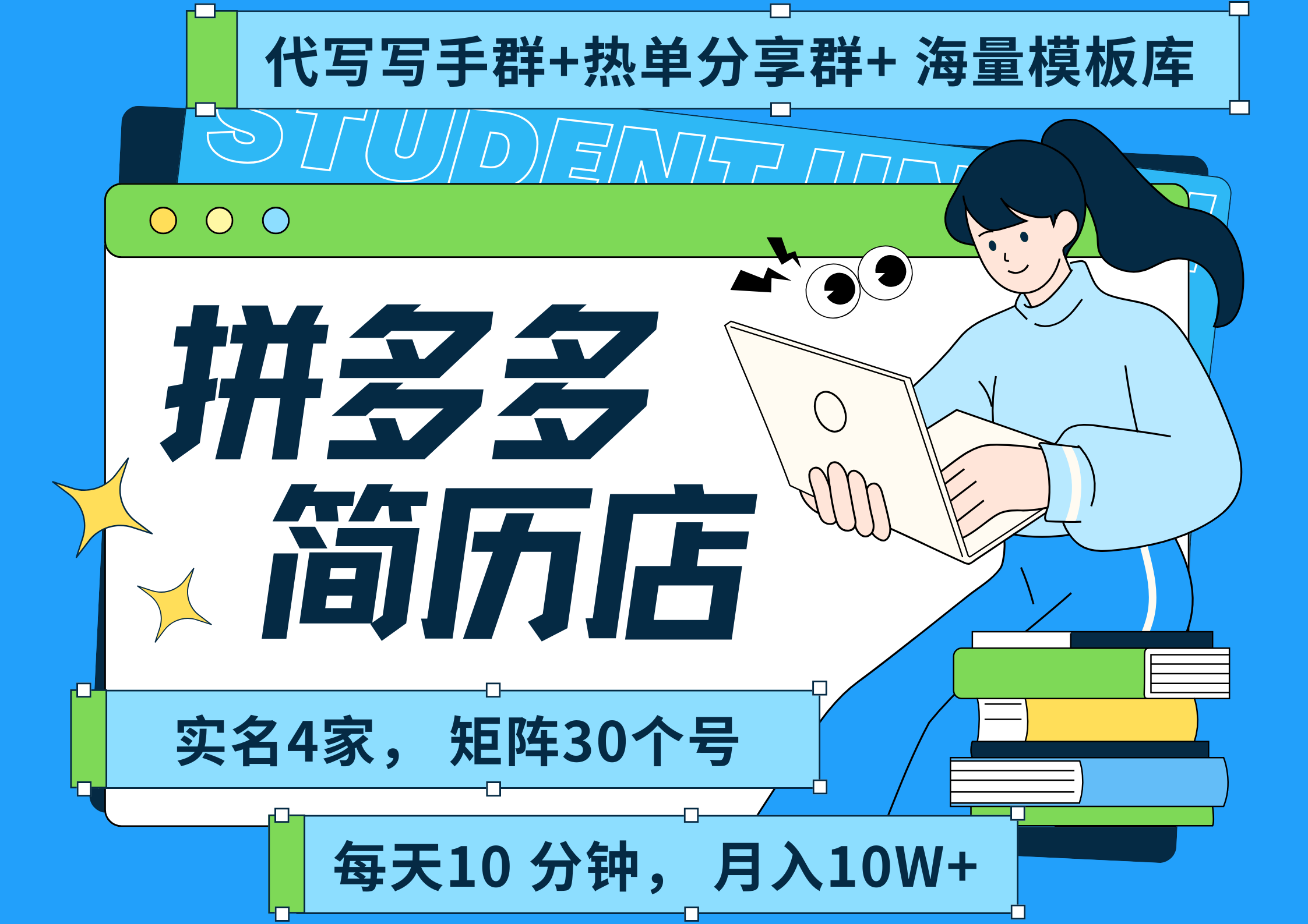 拼多多 虚拟资料 简历 海报代写 全SOP流程 毫无保留分享（含后端资料以及代写渠道）每天十分钟 每人实名四个店  矩阵30个账号  轻轻松松 月入10W51轻创基地-网创项目资源站-副业创业项目-电脑手机搞钱项目-网赚项目51轻创基地
