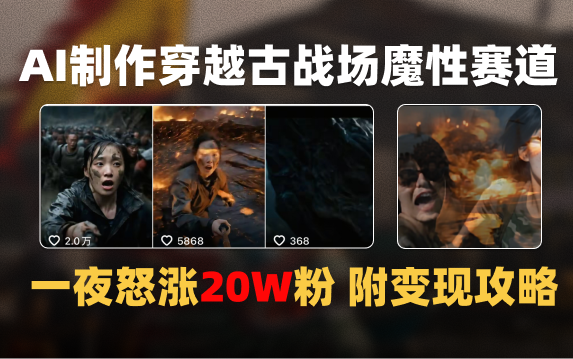 AI制作穿越古战场视频一夜涨粉20W保姆级教学（附AI变现指南）51轻创基地-网创项目资源站-副业创业项目-电脑手机搞钱项目-网赚项目51轻创基地
