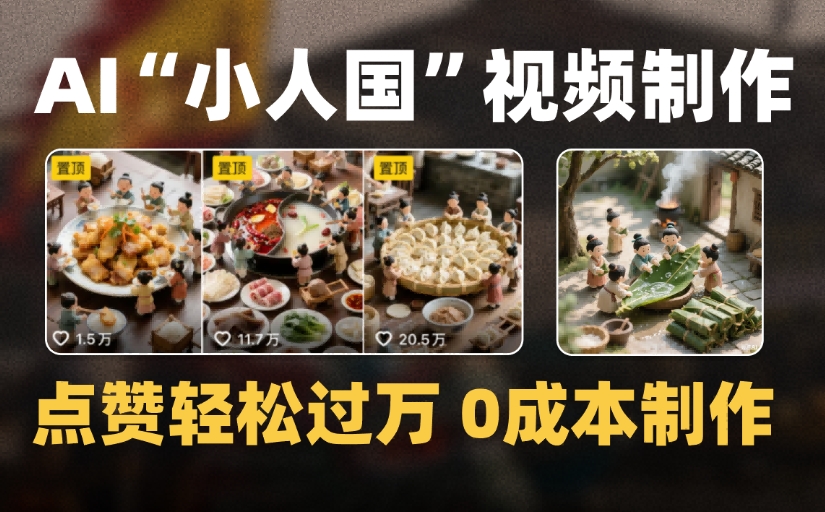 爆款1000W+微缩景观迷你小人国AI视频，0成本制作全流程教学51轻创基地-网创项目资源站-副业创业项目-电脑手机搞钱项目-网赚项目51轻创基地
